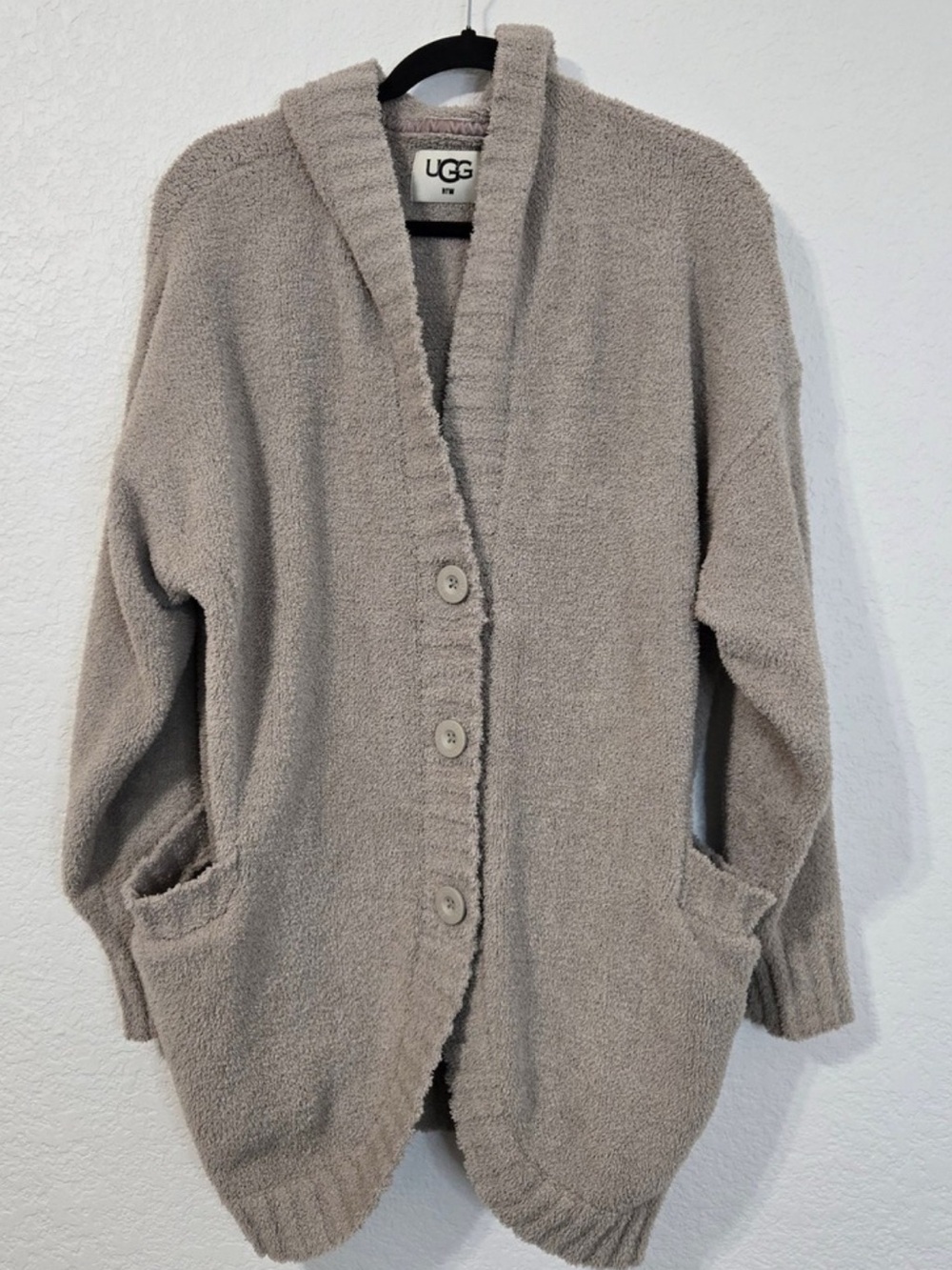 UGG RTW Franca Travel Cardigan Sweater Hooded Soft Fleece Gray/Tan 
M/L Button